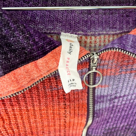 Anthropologie Daily Practice Half-Zip Tunic Sweater Stripe Purple Pink Ombre XLP - Picture 4 of 7